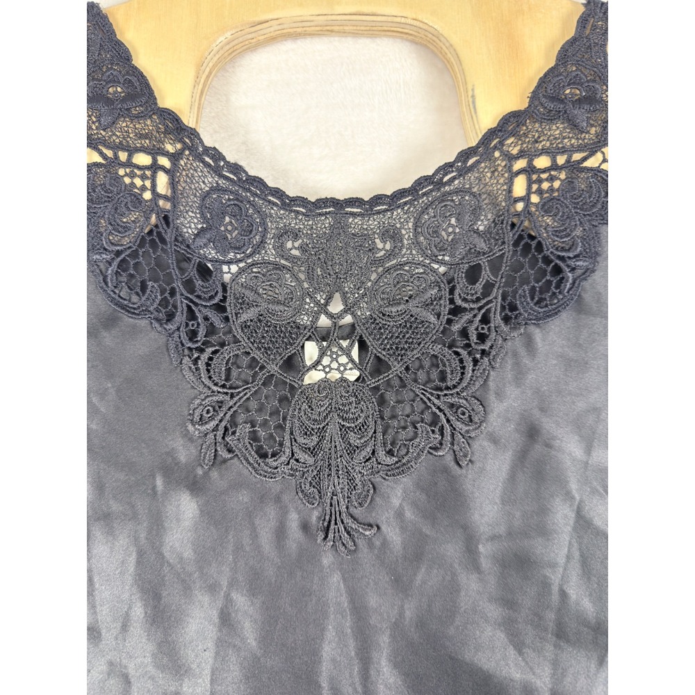 Vintage Lace Trim Cami Tank Top Womens Medium Black - Picture 2 of 7